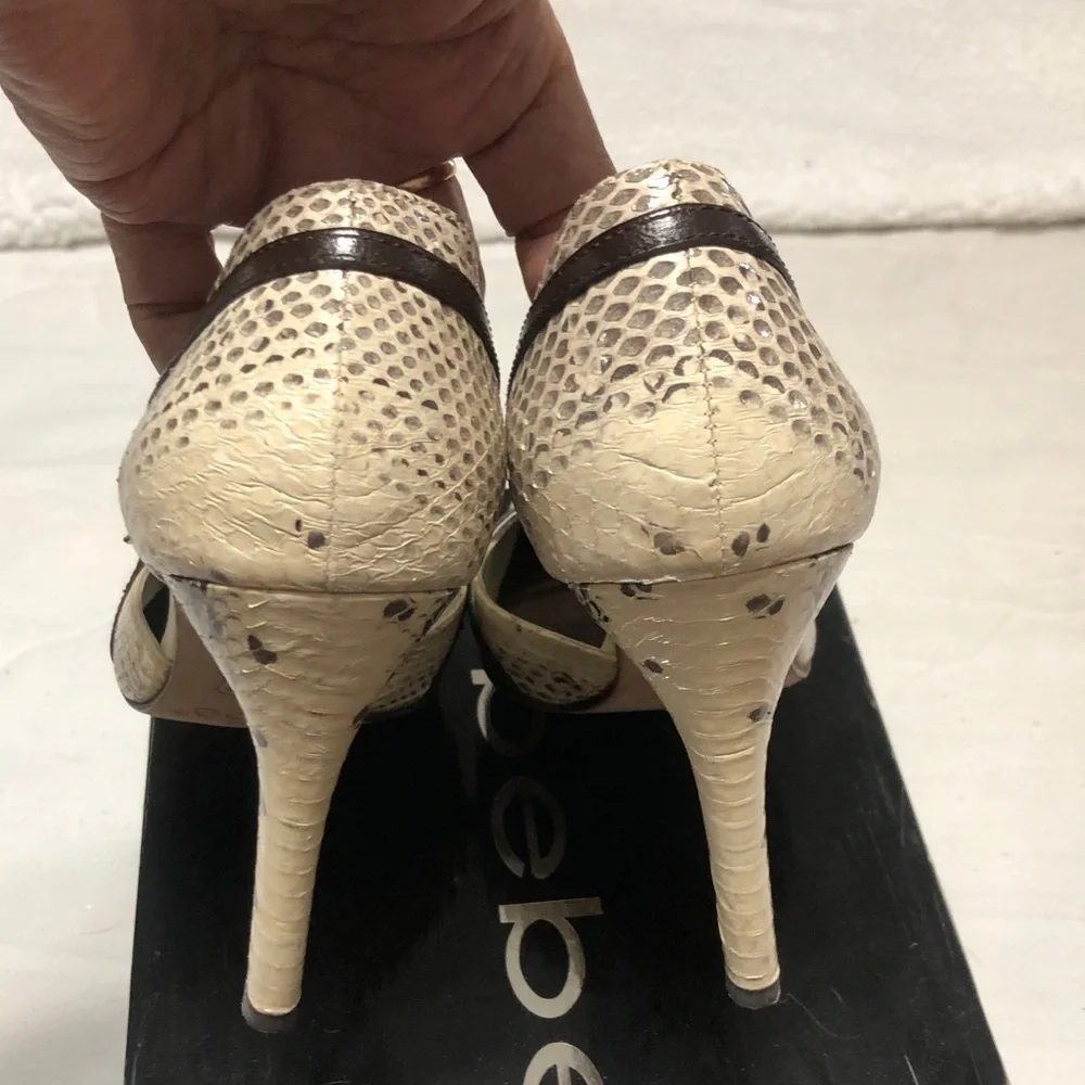 bebe Cream Snake-Print Pointed Toe Slingback Heels 7.5
